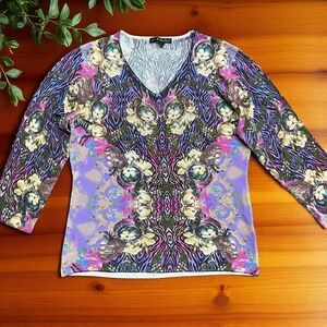 Pierri New York Vintage Y2K Abstract Colorful Rhinestone Stretch Shirt Womens L